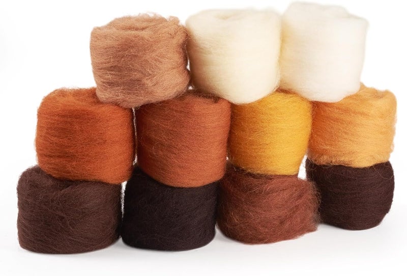 Boutigem 11 Colors 55G Brown Needle Felting Wool Roving, DIY Craft Spinning Fibre Wool Roving for Needle Felting, Chunky Handmade Yarn for Beginners DIY Hand Spinning, Weaving and Blending - Image 2